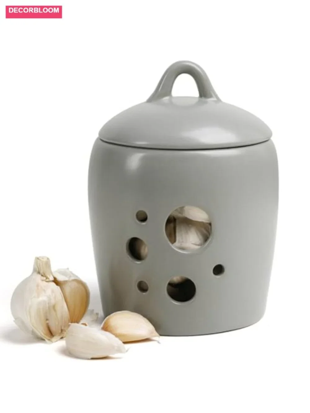 Ceramic Garlic Keeper with Lid – Ventilated Storage Jar for Countertop